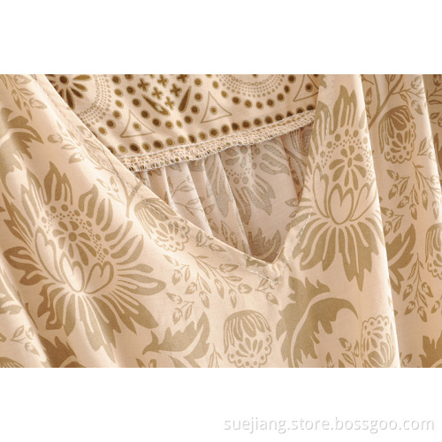 New Rayon Positioning Flower Waist Elastic Blouses